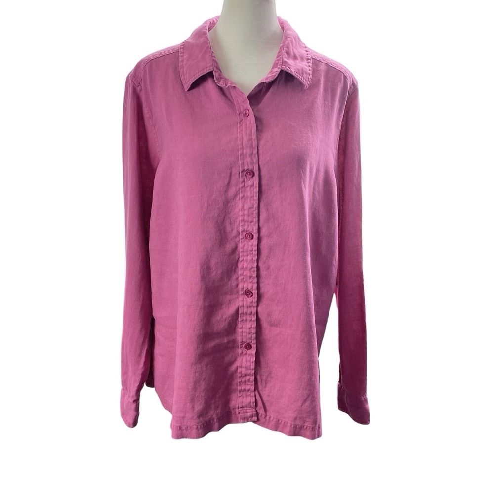 PENDLETON Women Linen Long Sleeve Button Front Shirt Sz XL Pink Casual 53-14